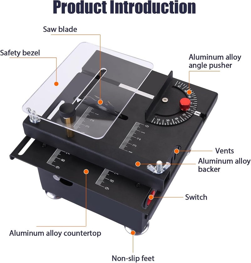 Loddery Mini Table Saw,100W Mini Desktop Electric Saw Cutter Speed & Angle Adjustable 16MM Cutting Depth, Seven Speed Adjustable Power Supply,table sawelectrical, mini table saw for crafts - Image 2
